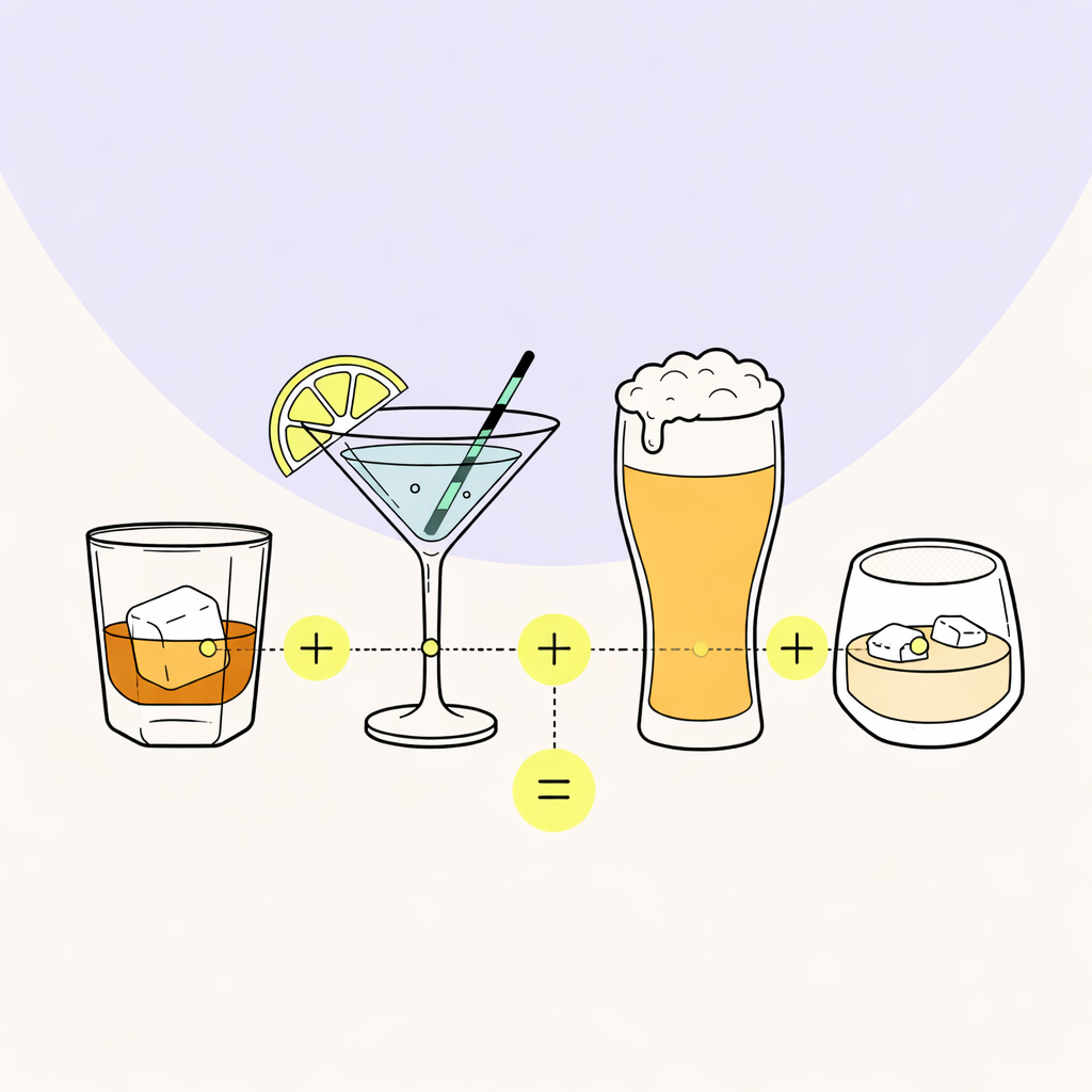 Alcohol calorie calculator showing drink tracking for beer, wine and spirits