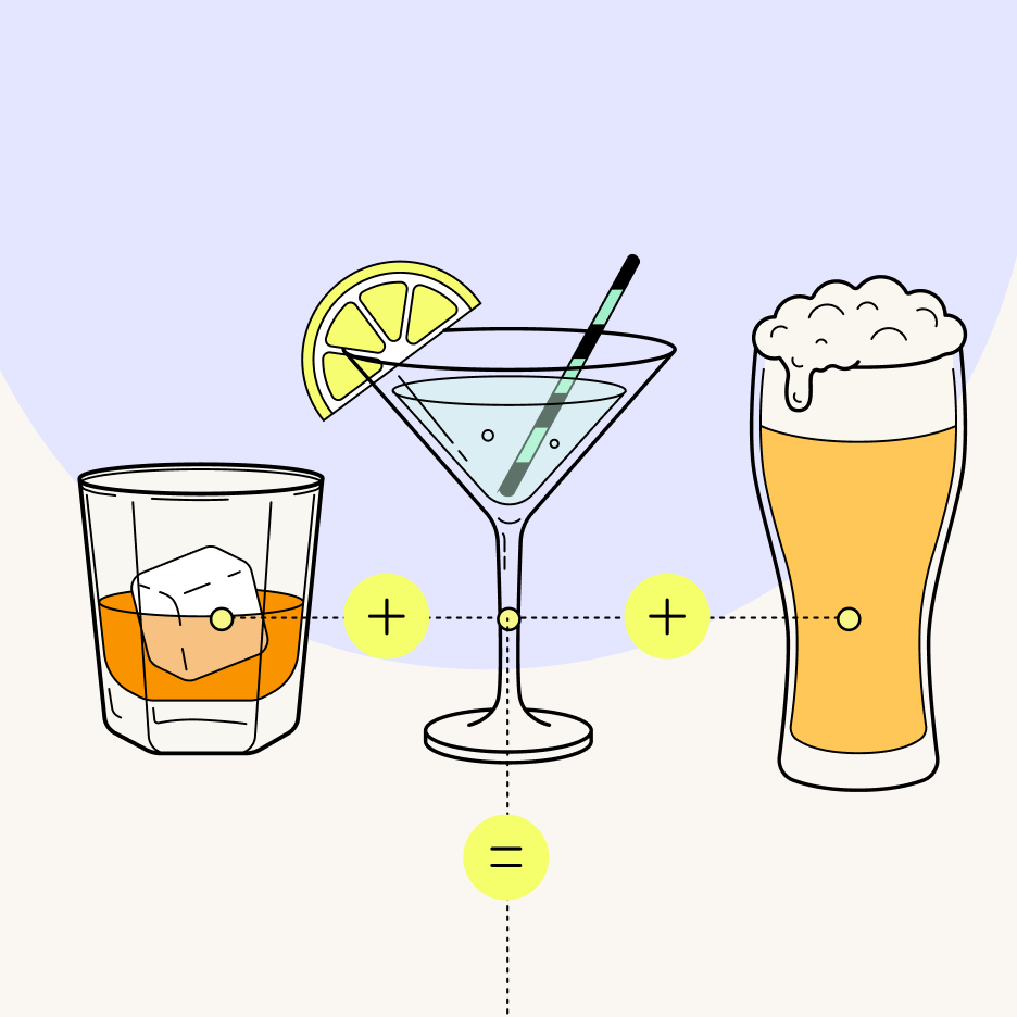 Daily and weekly drink tracker interface with calorie calculations